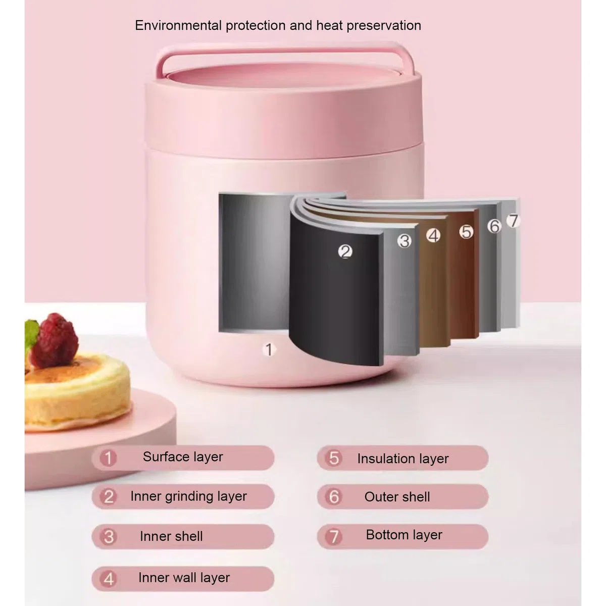 Lonchera, Fiambrera Grande, Hermética y con Aislamiento para el Trabajo y la Preparación de Comidas, a Prueba de Fugas y Derrames, con Cubiertos(Pink,Large)