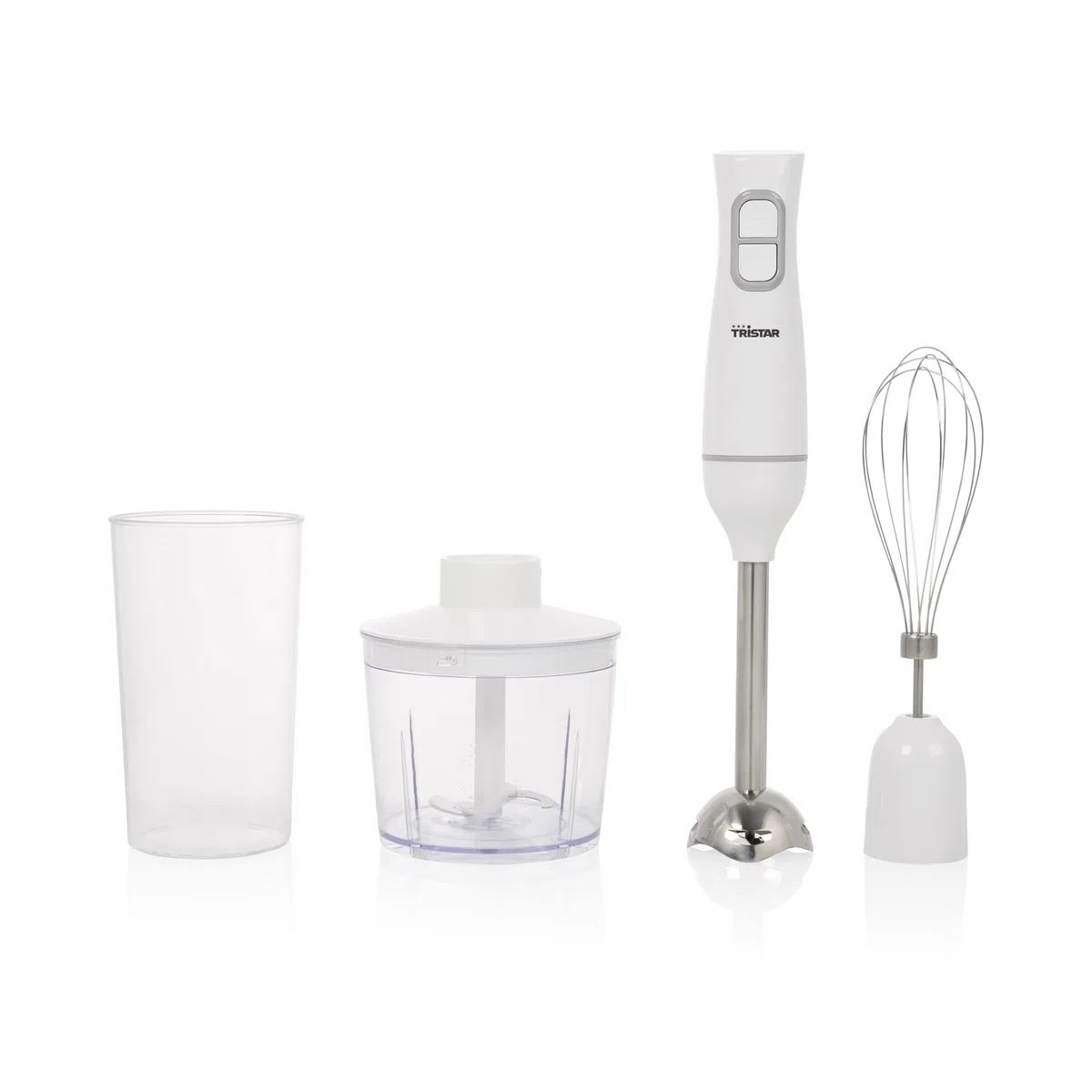 Tristar Set de batidora de mano, piezas aptas para el lavavajillas, incluye varilla de acero inoxidable desmontable, batidor, picador, jarra medidora, 350 W, MX-4881