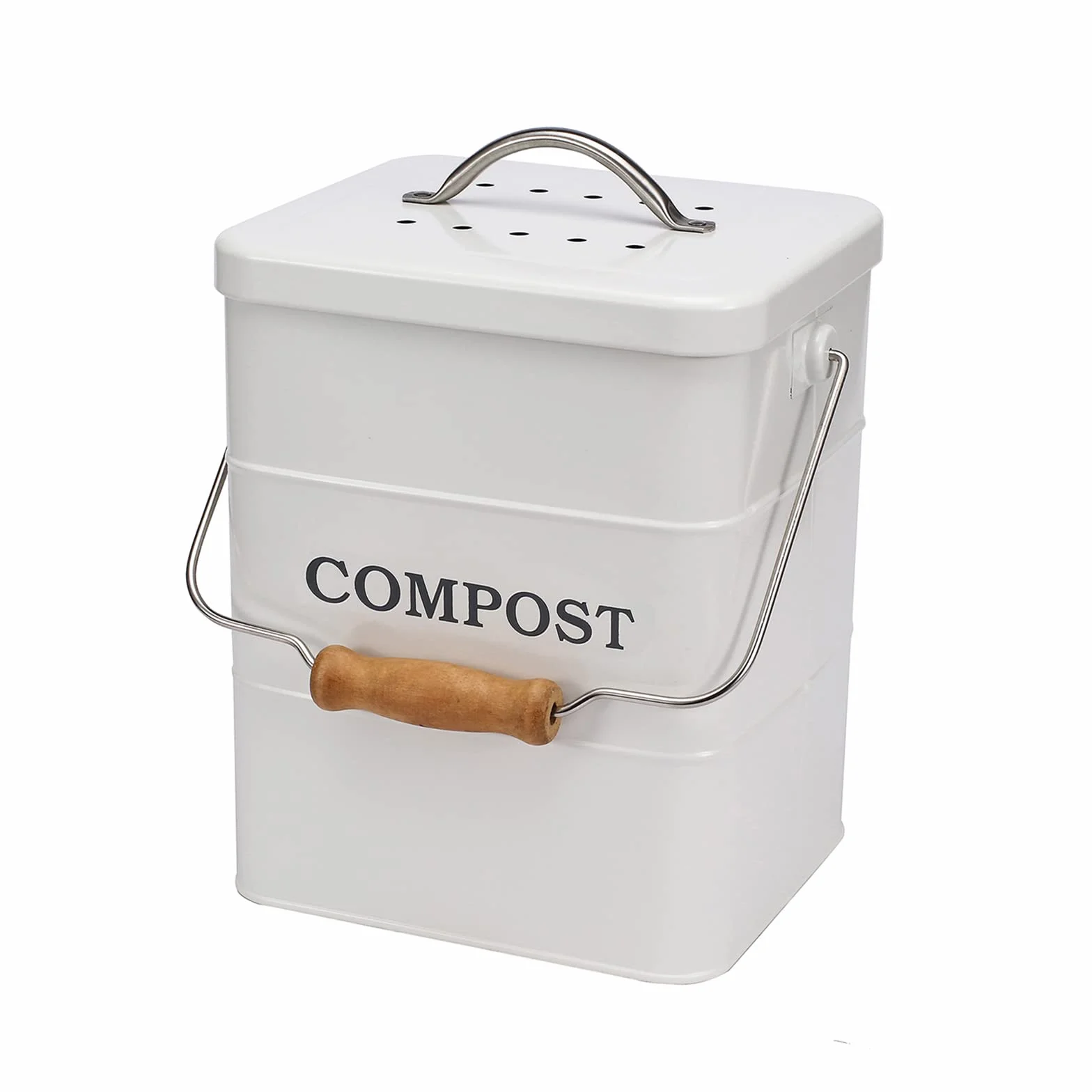 Cubo de Compostaje para Cocina 6L con Filtro de Carbón - Cubo Pequeño para Basura Orgánica, Acero Inoxidable Anticorrosivo, Ideal para Desechos de Alimentos y Reciclaje en Encimeras Blanco