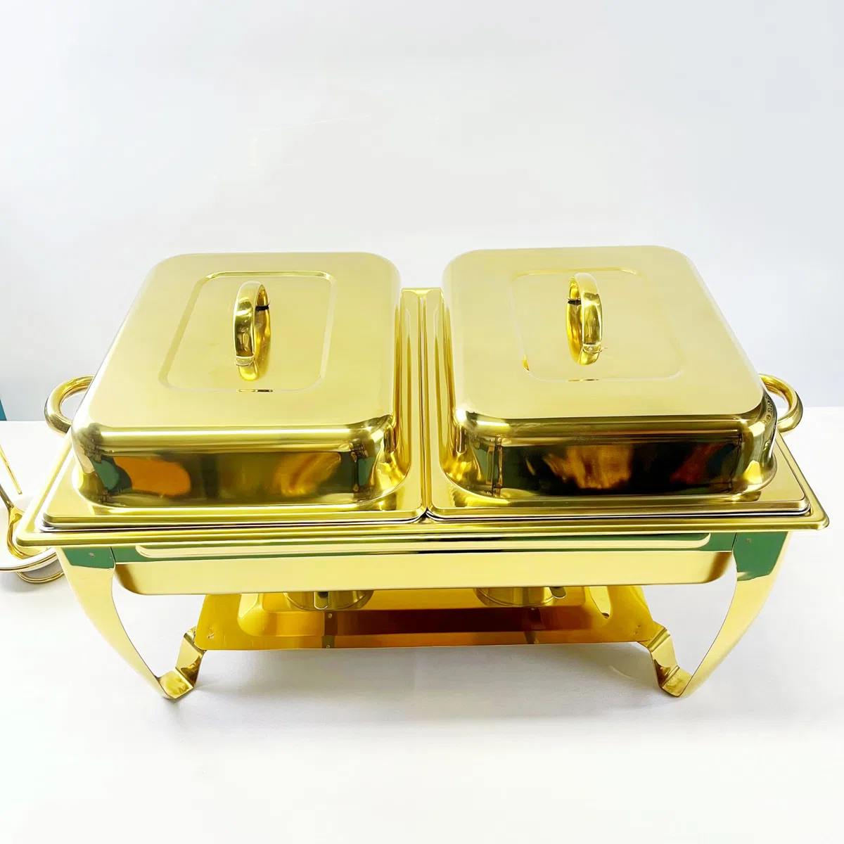 Golden Buffet - Juego de platos de acero inoxidable de 9 L con soporte para combustible y bandeja de agua, perfecto para banquetes, recepciones, bodas y eventos de catering