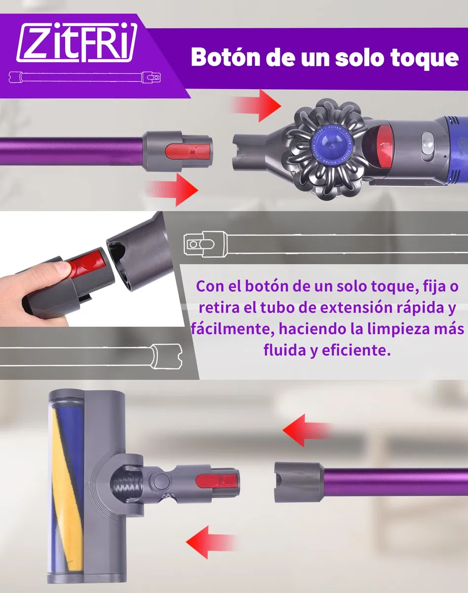 Tubo de Extensión Rígido Compatible con Dyson V11 V15 V10 V8 V7, Varilla de Aluminio con Conexión de Liberación Rápida, 72 cm - Morado