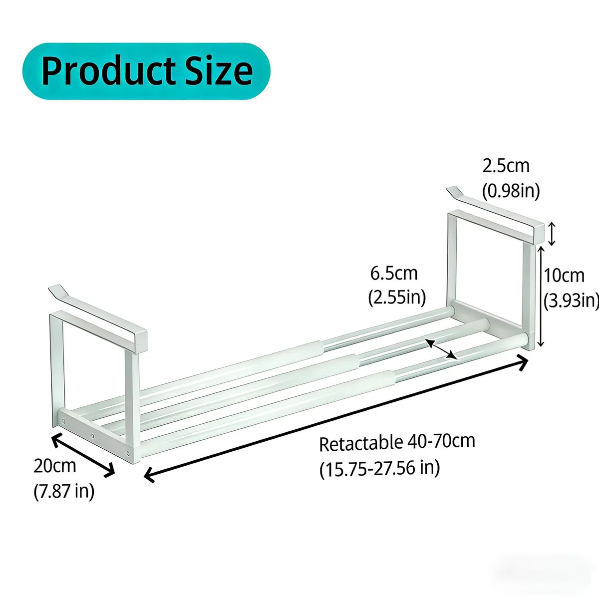 2 Piezas Organizador Zapatos Extensible 40-70 cm, Zapatero Colgante Organizador en el Armario,Soporte Colgante Ajustable, para Armario, Zapatero, Cocina y Baño (Blanco)