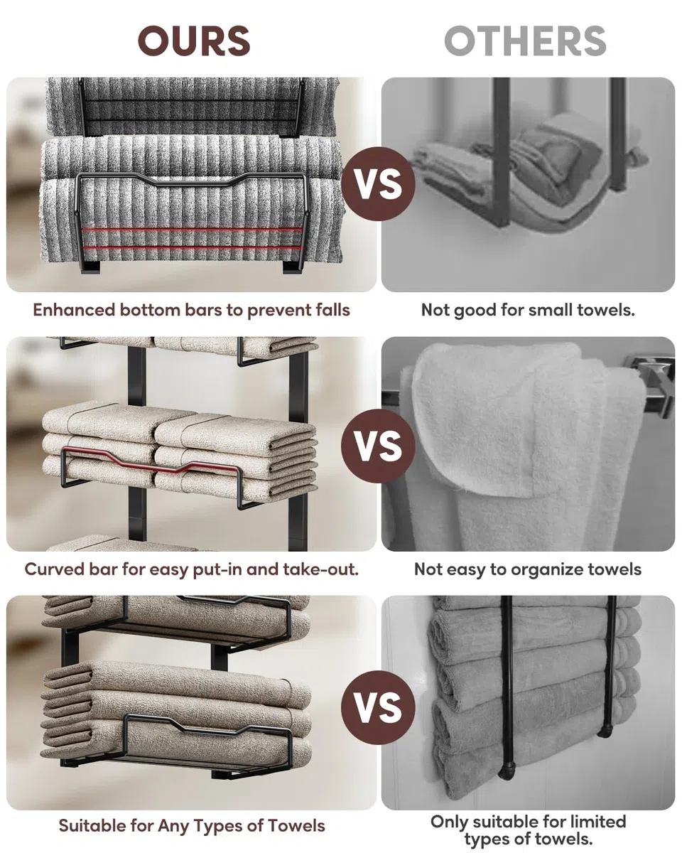 Toalleros Colgantes para baño, sin Taladro, Organizador de Almacenamiento de Toallas de baño sobre la Puerta, Soporte Vertical para Toallas enrolladas, Caravana, Ideas de baño pequeñas, Color Negro