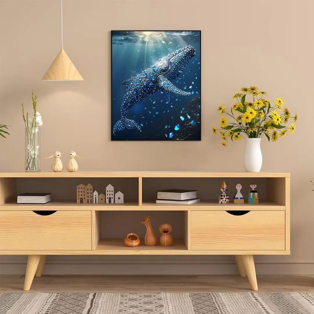 Pintura por Numeros Ballena azul Pintar por Numeros Adultos Niños, DIY Paint by Number Kit con Pinceles y Pinturas Acrilicos, Cuadros por Numeros, Decoración para el Hogar (Sin Marco) 100x70cm w-2396