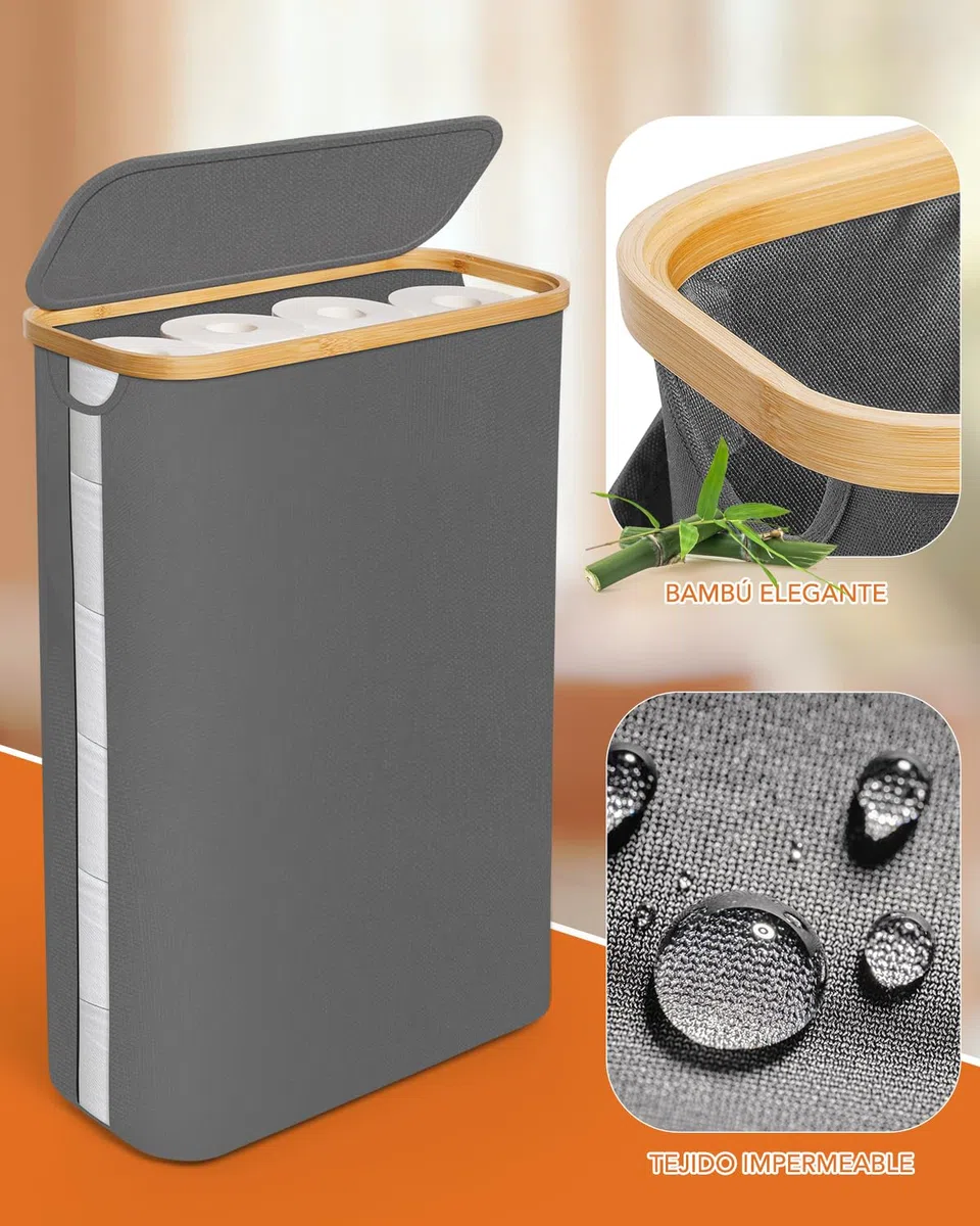 SOUTHGATE 50L Grande Cesta de Almacenamiento de Papel Higiénico con Tapa de Bambú, Capaz Para 16-24 Rollos de Papel, Almacenamiento de Rollos de Visibilidad, con Patas, Organizador de BañO con Asa