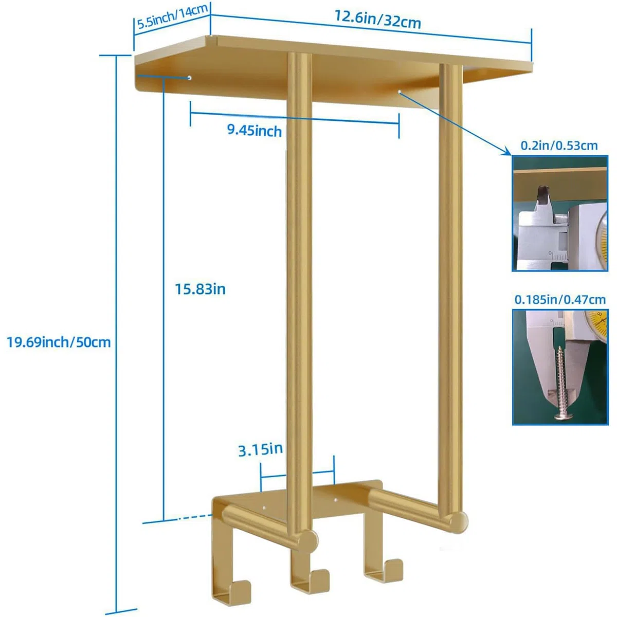 Toalleros de Baño Pared BETHOM Dorado 50 CM Colgador de Toallas para el Baño con Balda y 3 Ganchos Acero Inoxidable Soporte Toallas Baño de Almacenamiento para Toallas 3 Enrolladas