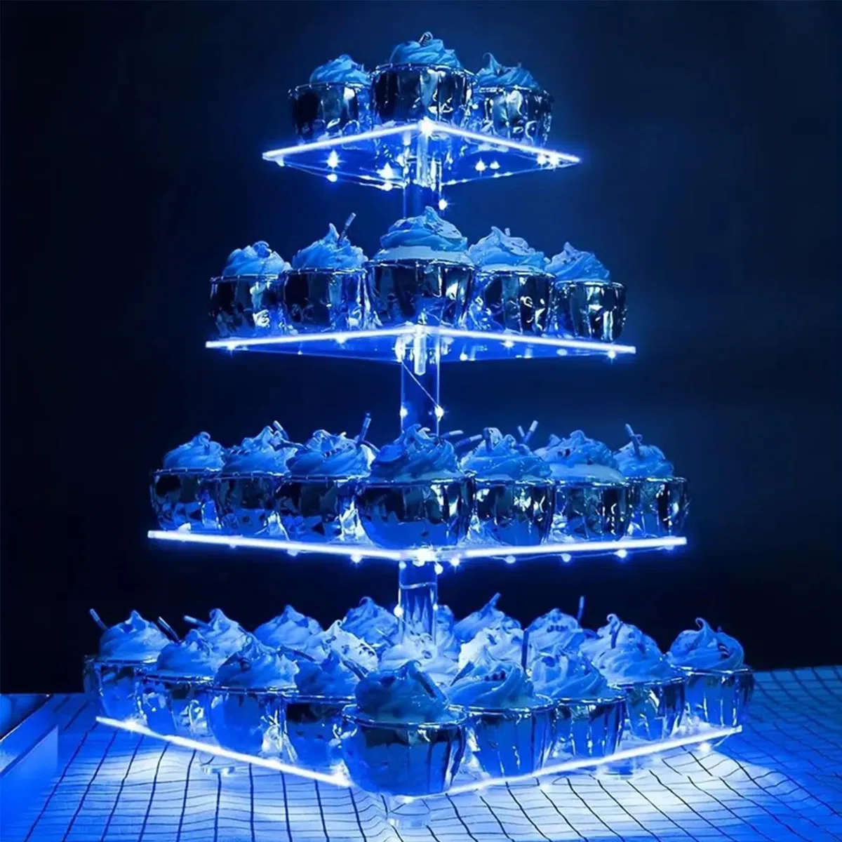 Soporte Para Tartas, 4 Nivele Soporte Cupcakes AcríLico Soporte Para Magdalenas Transparente Cake Stand Led Soporte Para Tartas Para DecoracióN De Fiestas En Barra De CumpleañOs