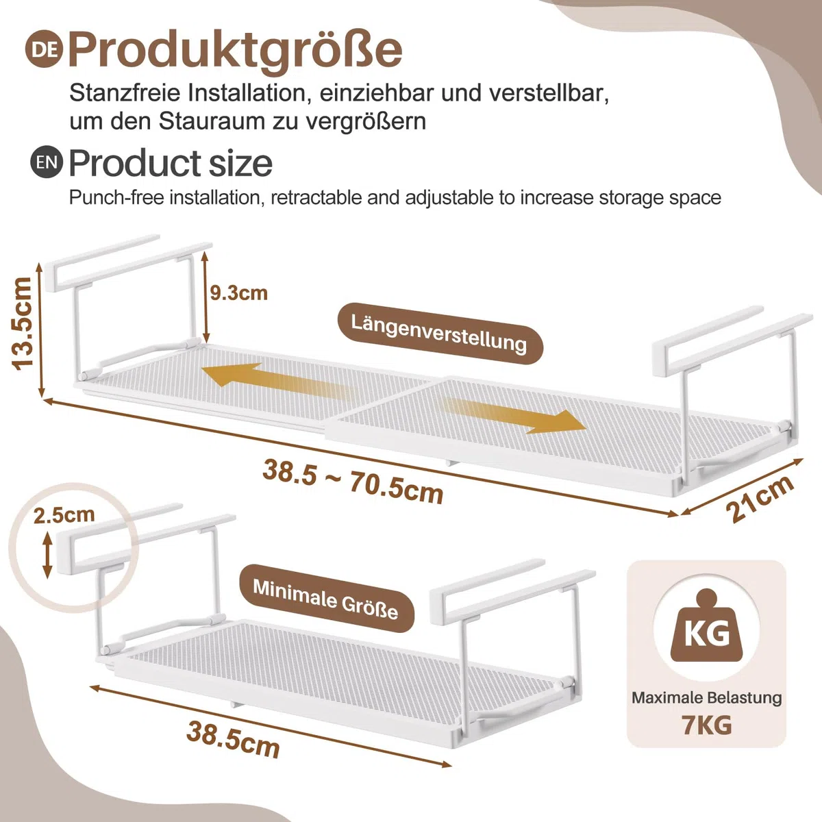 YORBAY Ajustable Cesta Colgante para Debajo de la estantería, Almacenaje de Cocina bajo Balda Estante de Metal, Estante Inferior para cocinas y armarios (Blanco)