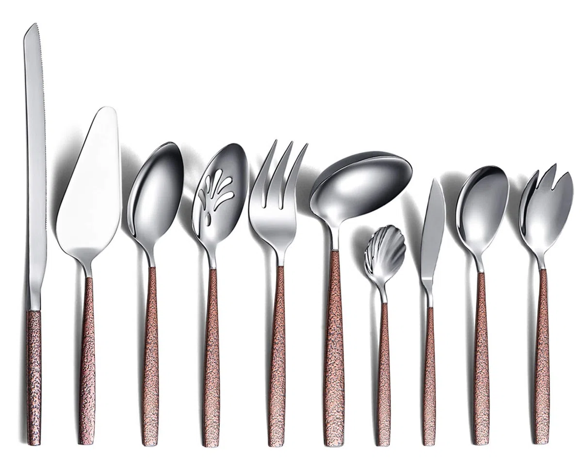 Berglander - Cubiertos de servicio de 10 piezas con mango de superficie de luna y cabeza brillante de titanio, cucharas de servir modernas de acero inoxidable, utensilios