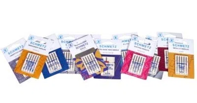 Sewing Machine Needle by Schmetz Germany 30 different Packets and sizes including, Denim, Stretch, Leather, Twin, Ball point, Top Stitch, Embroidery, Quilting, Metalic, Twin & Schmetz ABC correct Needle Guidel by Schmetz