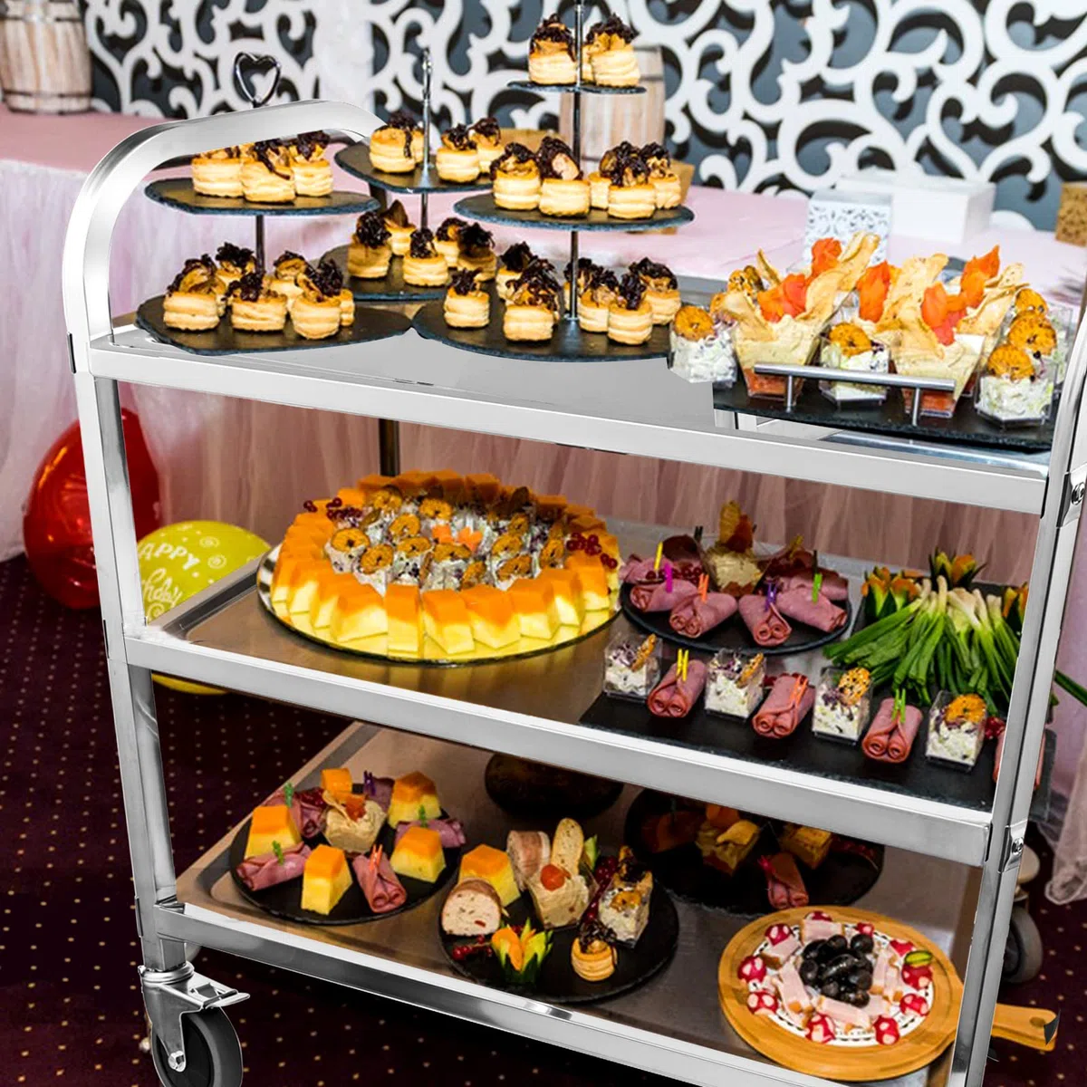 HLC Carro De Servicio De Acero Inoxidable De 3 Niveles con Ruedas para Catering Carro De Cocina con Ruedas De Bloqueo para Hoteles De Cocina - 72x40x82cm
