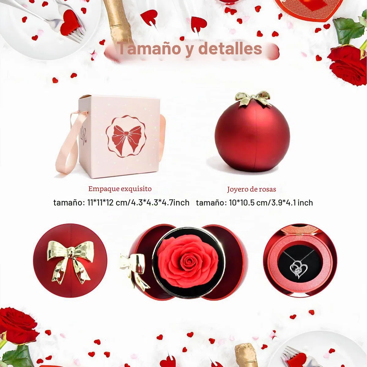 Rosa Eterna Natural Preservada,Caja Rosa Preservada con Collar Regalo，Regalo de Rosas Romántico con Mujer día Madre San Valentín Navidad Compromiso Matrimonio Aniversario Cumpleaños