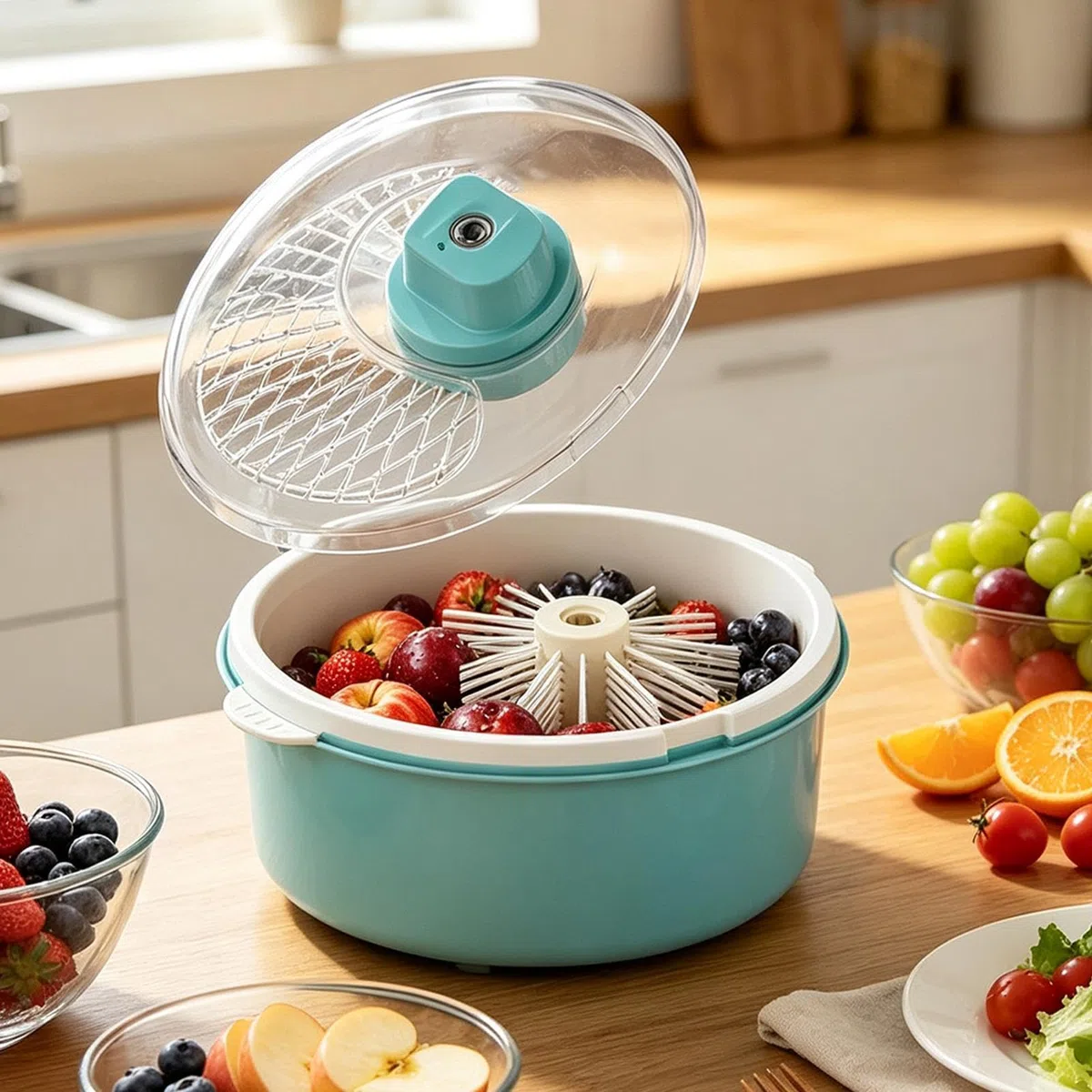 De Verduras Centrifugador Eléctrico para Bayas, Frutas y Lechuga | Dispositivo Limpiador de Vegetales para Hogar y Cocina Fresas Ensalada Preparación Comidas Picnic