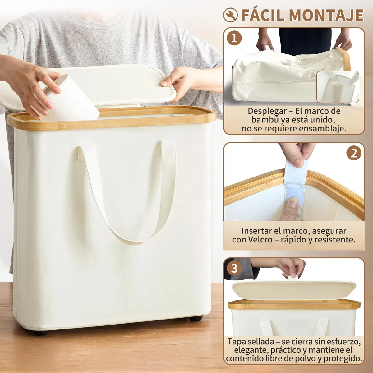 Cesta de Almacenamiento de Papel Higiénico 30L con Capacidad para 12-16 Rollos, Impermeable, Plegable, con Asas, Organizador Multiusos para Baño y Hogar, Beige