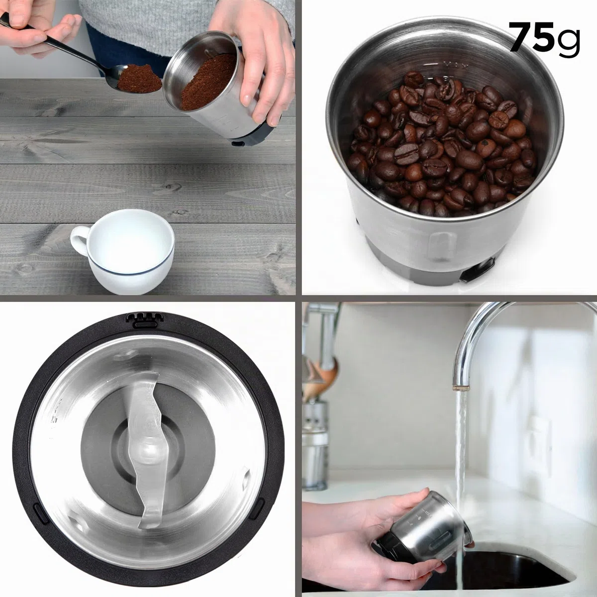 Duronic CG250 Molinillo de café eléctrico 250W y capacidad de 75g - Cuchilla de acero inoxidable para triturar semillas de café - Cappucinos, expreso, americano, café con leche frescos y caseros