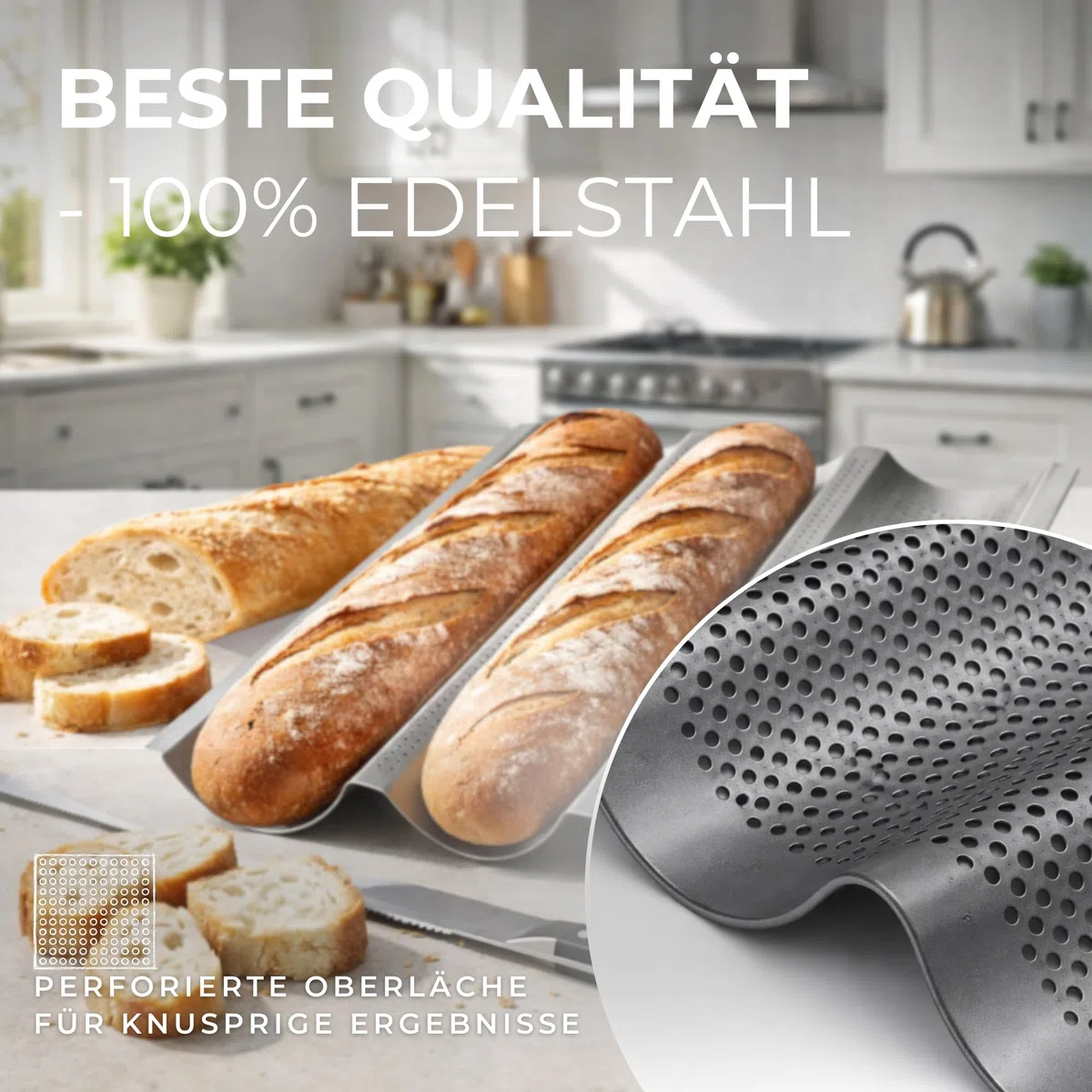 Havenhaus Bandeja de cocina bandeja de pan baguette acero inoxidable molde inserto