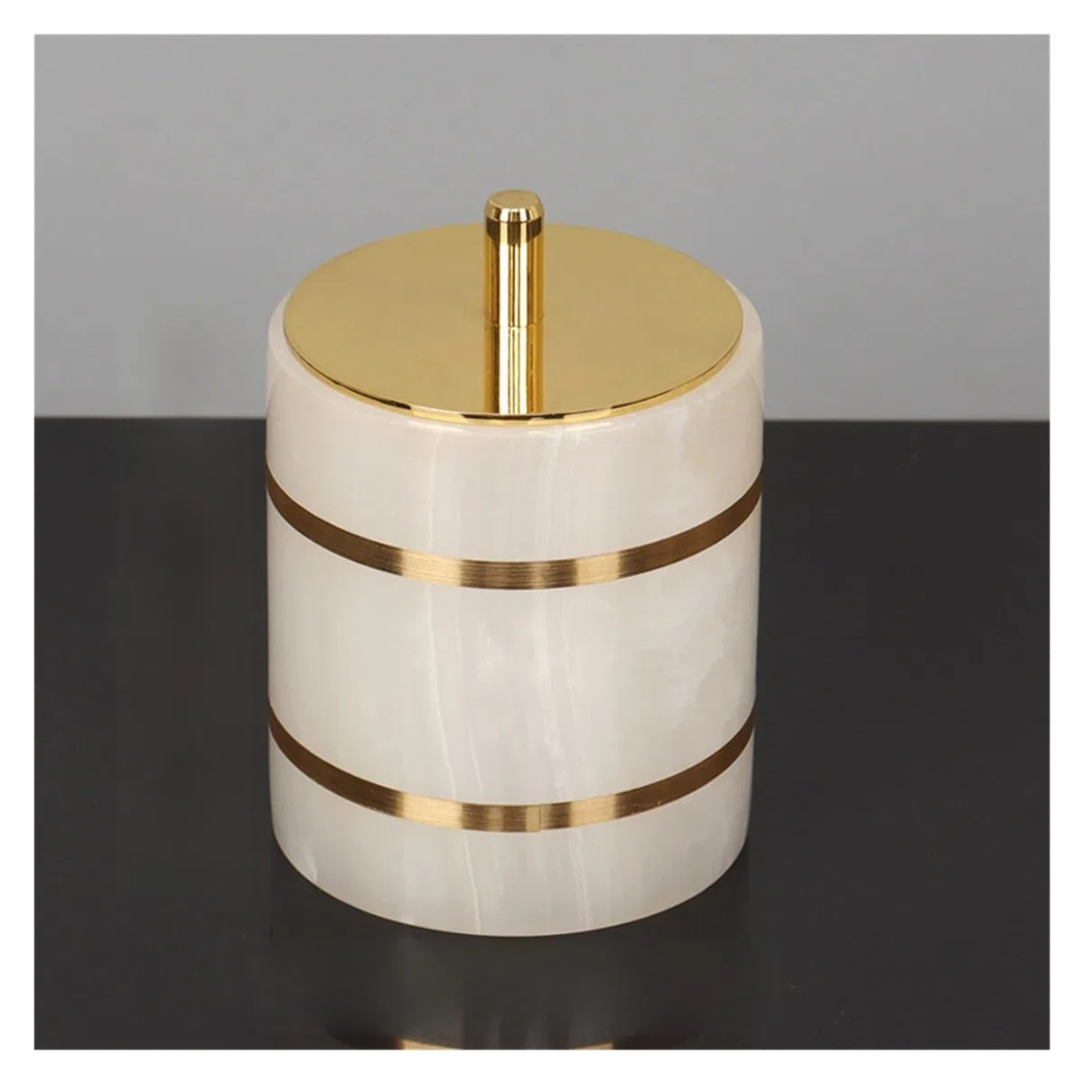 Set Dispensador Jabon Baño Accesorios de baño de mármol natural blanco, dispensador de jabón dorado de lujo, soporte for cepillo de dientes, juego de bandeja for jabonera for baño(Cotton swab can B)