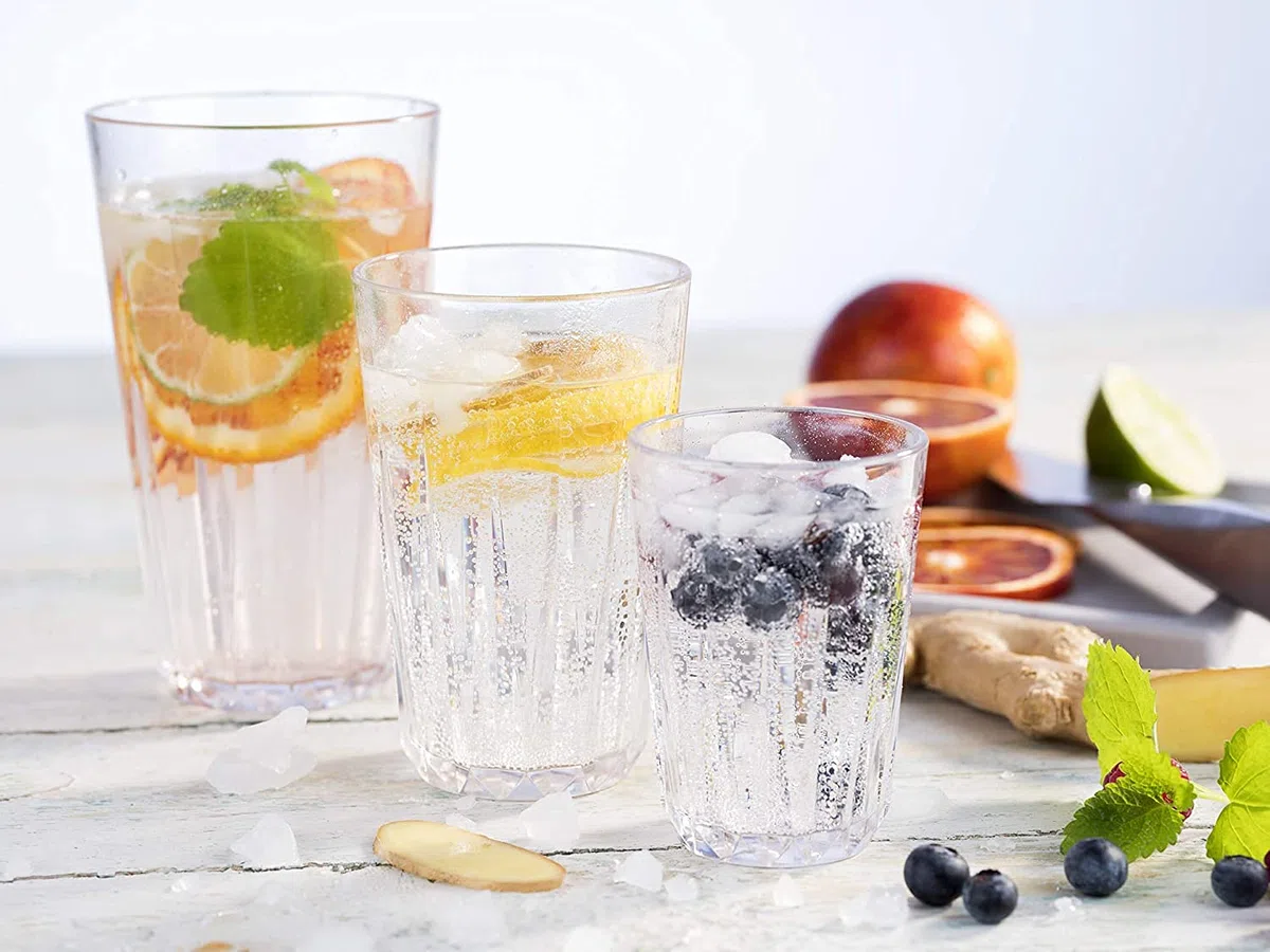 Juego de 6 vasos de plástico Tritan de 0,4 litros, sin BPA, aspecto de cristal, irrompibles, reutilizables y aptos para lavavajillas, 400 ml