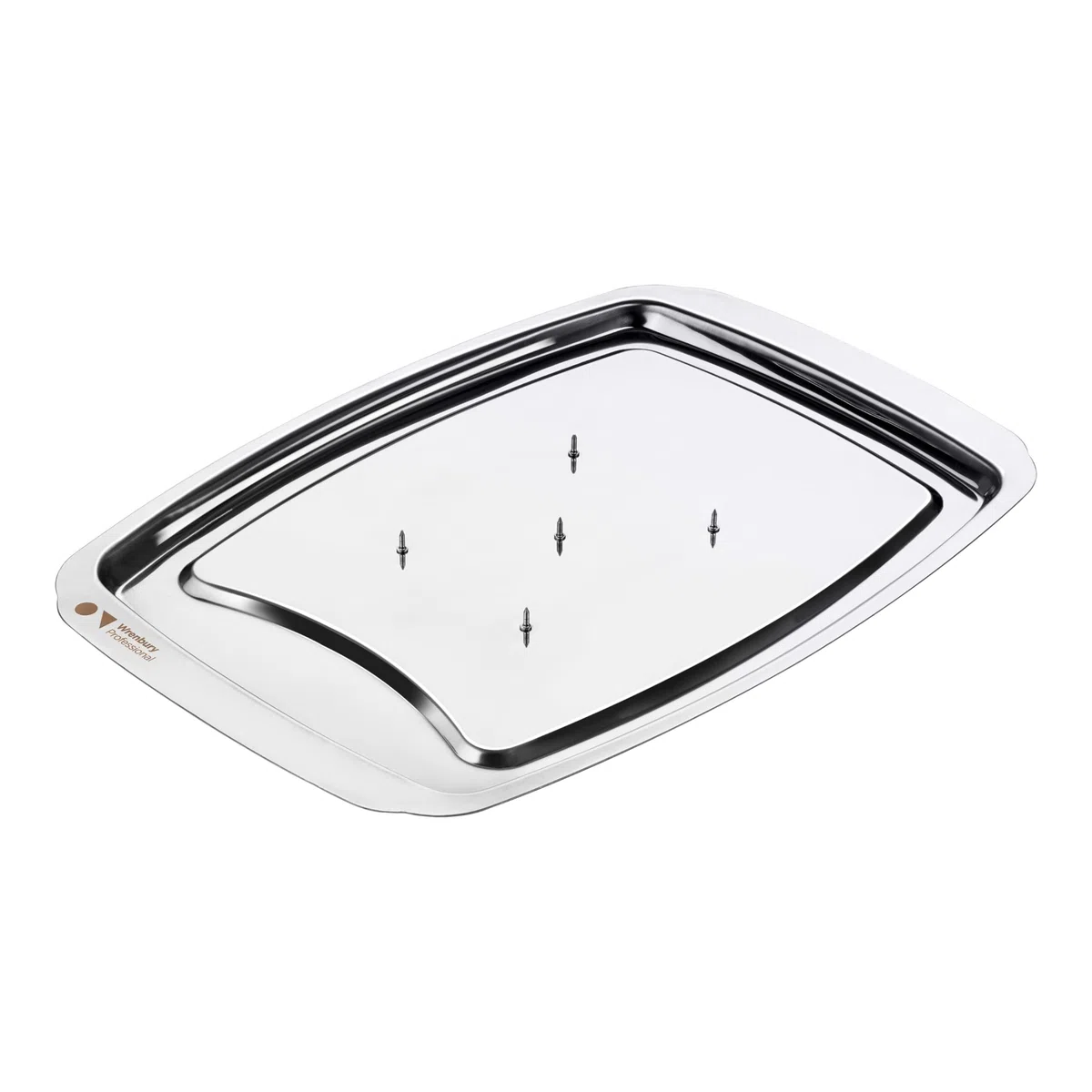 Wrenbury Pro - Bandeja para trinchar carne, plato de acero inoxidable con pinchos, plato de corte con pinchos, 38 cm, perfecto para servir pavo