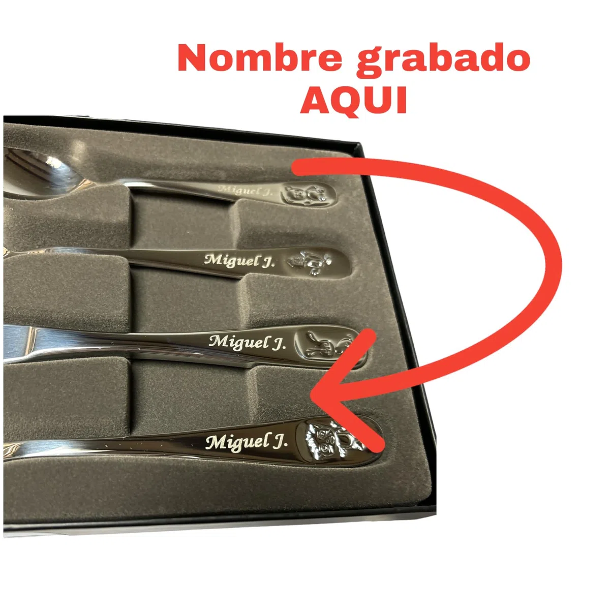 Curia Grabador - Juego de Cubiertos Infantiles Personalizados. Cubiertos Grabados con Nombre. - Cubiertos para niños- Cubiertos Bebe