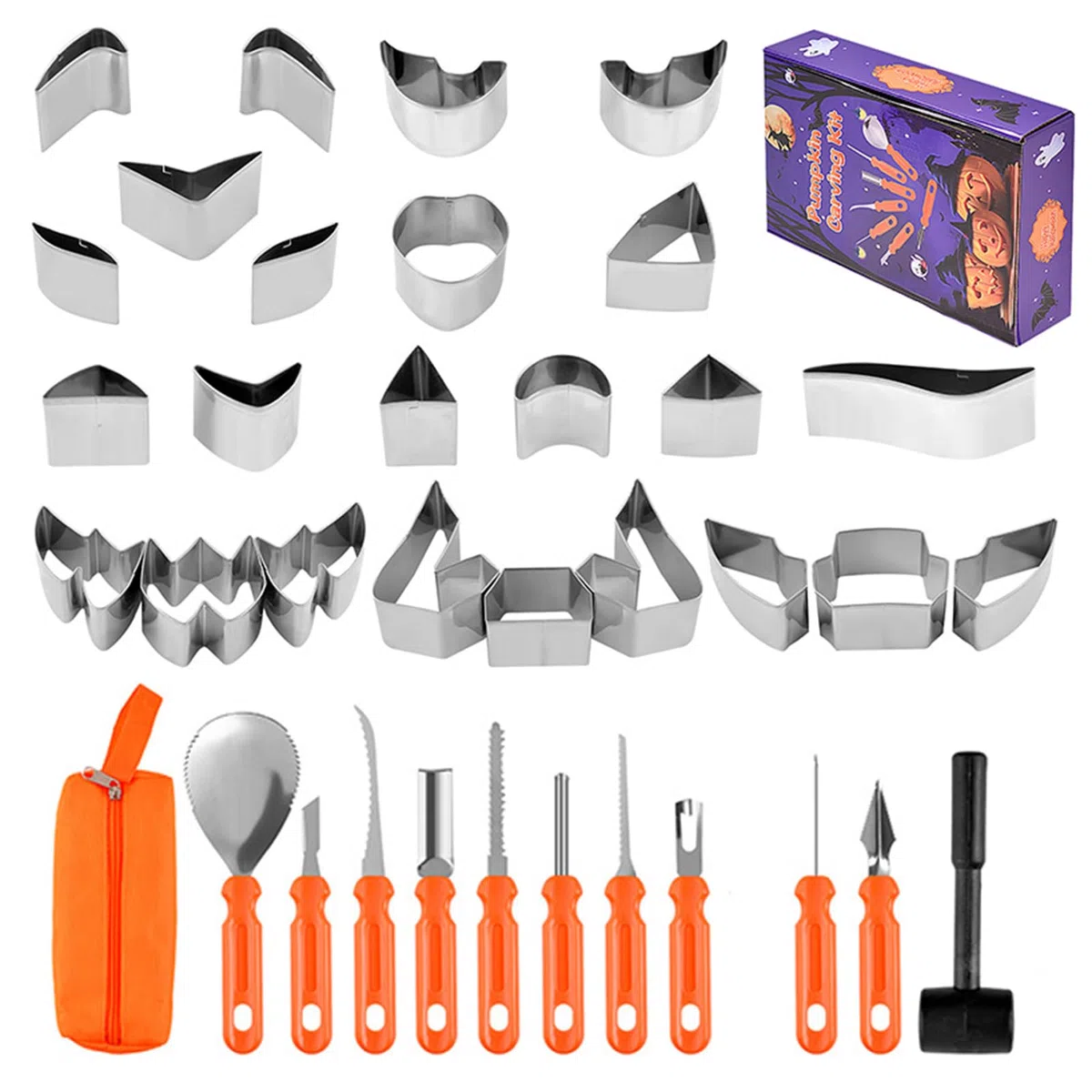 Kit De Herramientas Para Tallar Calabazas De Halloween | Set para Tallar Calabazas 'Lantern | Juego De 37 Piezas En Acero Inoxidable Robusto Para Toda La Familia