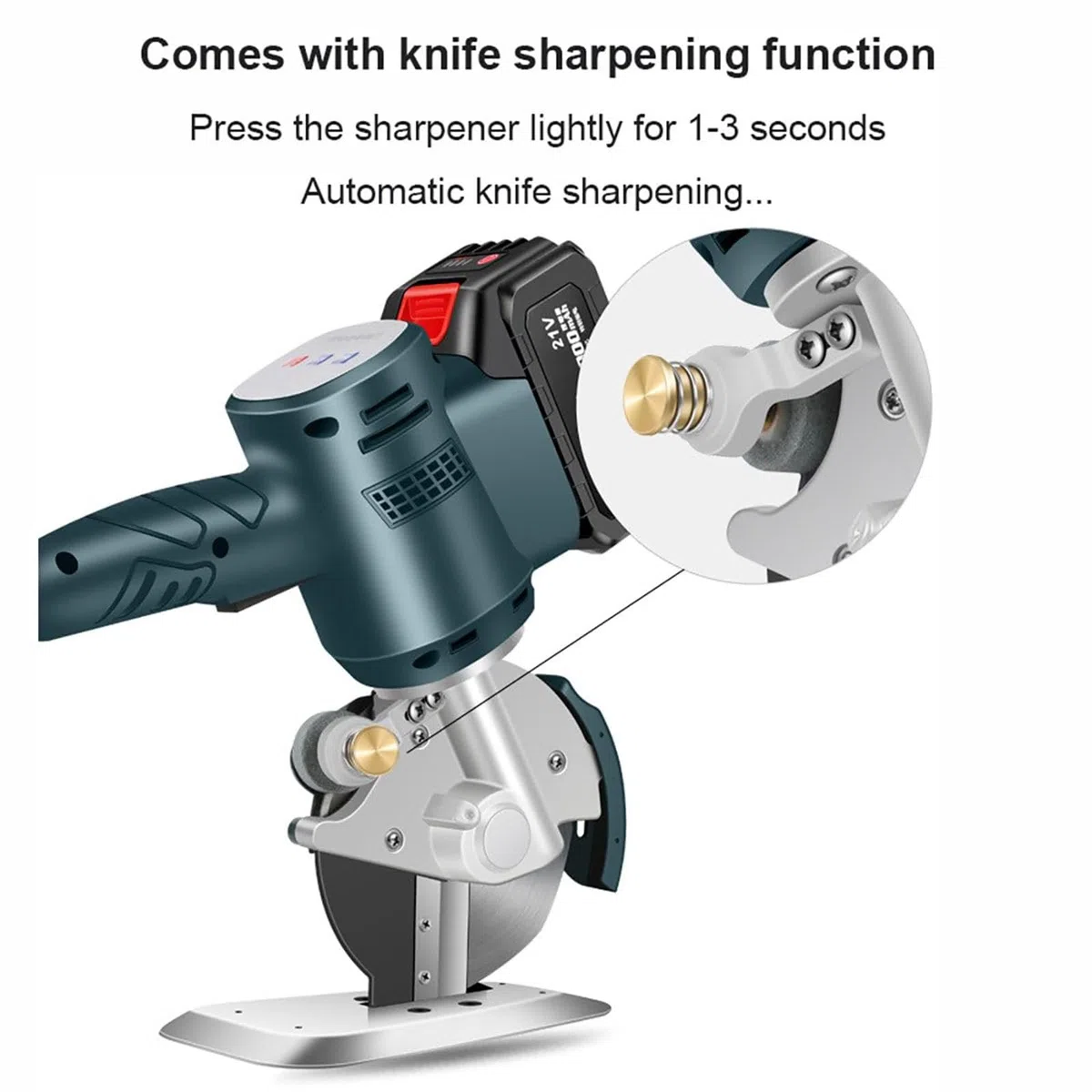 Cortadora de tela eléctrica rotativa, máquina inalámbrica de 21 V con batería de 2000 mAh, velocidad de 1400 RPM, autoafilado y luz LED; ideal para sastrería, cuero, alfombras y mantas(45mm)