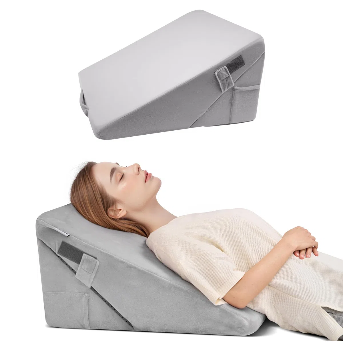 VEVOR Almohada de Cuña Ajustable, Ortopédica, Espuma de Alta Densidad 25D con Funda Suave y Lavable, Soporte Cómodo y Diseño Inclinado, Gris Claro, 56 x 56 x 30,5 cm para Leer, Televisión, Computadora