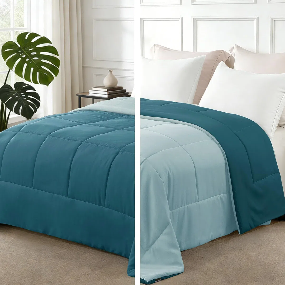 Exclusivo Mezcla Edredón para Cama 135/150, Edredón Nórdico Suave, Reversible y Transpirable, 220 gr/m² en Microfibra, Adecuado para Verano, Verde Azulado Polvoriento/Azul Balneario (220 x 230 cm)