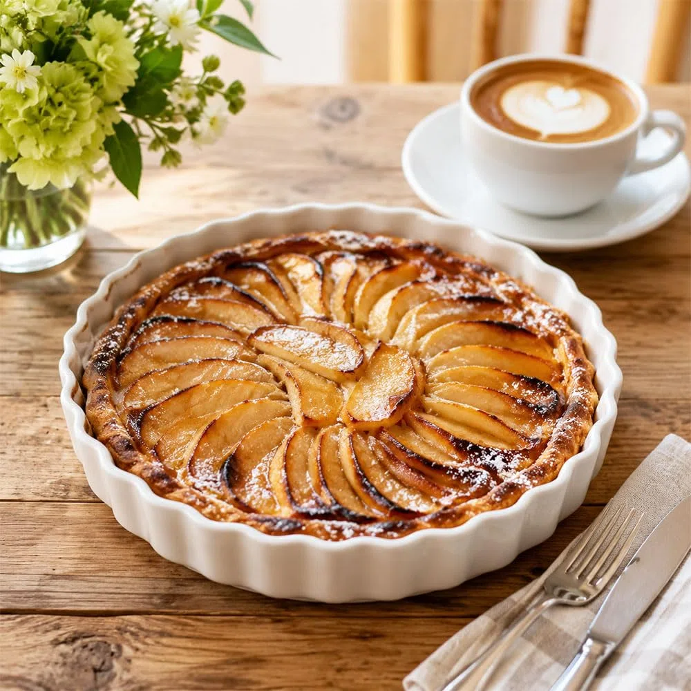 Molde de Cerámica Antiadherente para Quiche 28 cm Fuente de Horno Redonda,para Quiche, Tarta de Manzana y Repostería