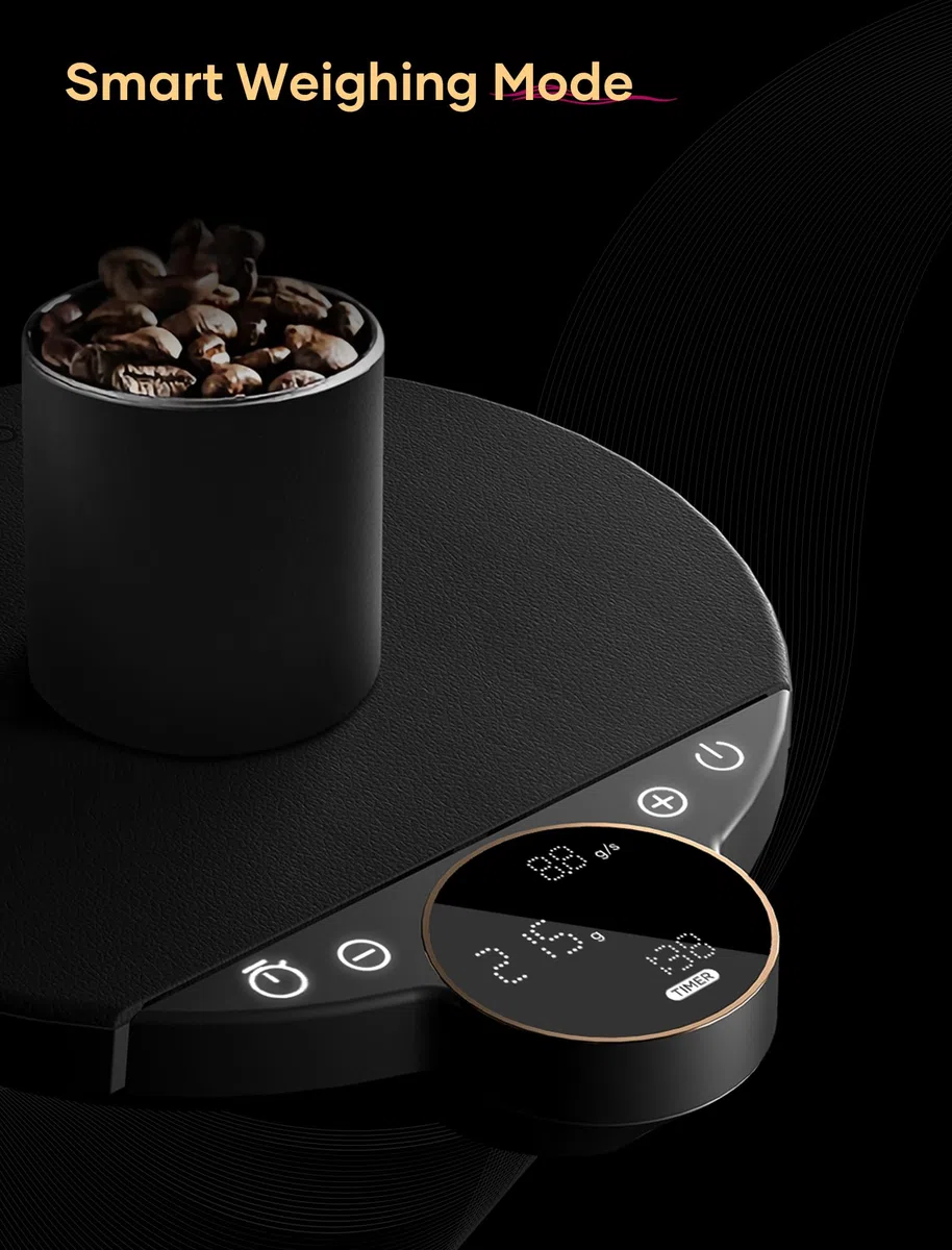 Cocinare Balanza digital de café Balance, control de precisión con tres modos (asistencia de preparación, pesaje, competencia), báscula digital de cocina para café y productos pequeños, hasta 3000 g