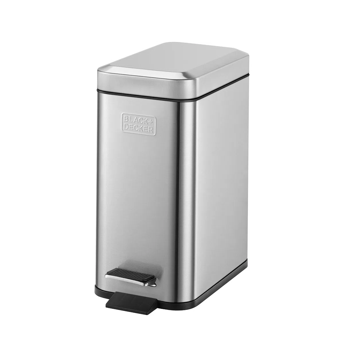 Black+Decker Cubo de Pedal Rectangular de 5 l BXBN0005GB 5L con Tapa de Cierre Suave, Acero Inoxidable, 30 cm x 14 cm x 29 cm, Gris frío, Perfil