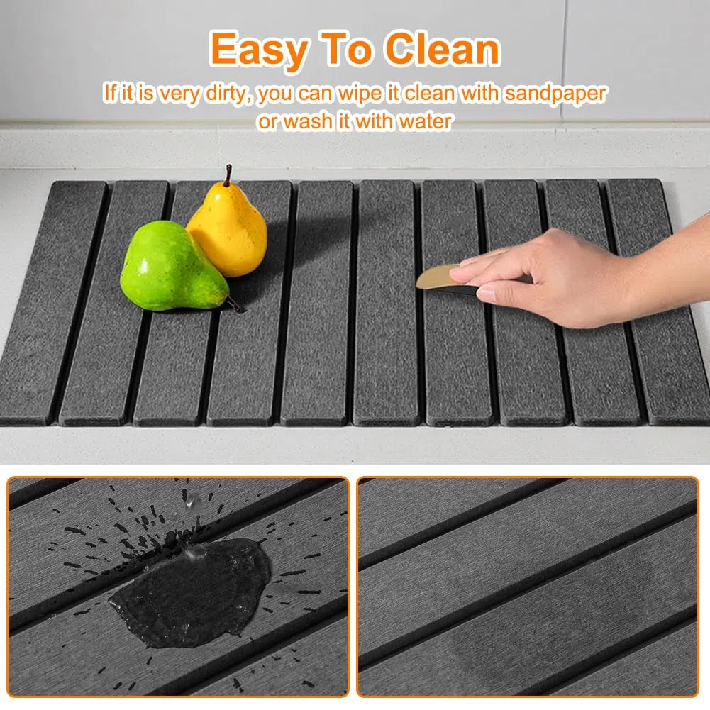Alfombrilla de goteo para platos, 60 x 40 cm, tierra de diatomeas de secado rápido, alfombrilla de piedra de secado rápido para cocina, alfombrilla plegable para fregadero, alfombrilla de secado