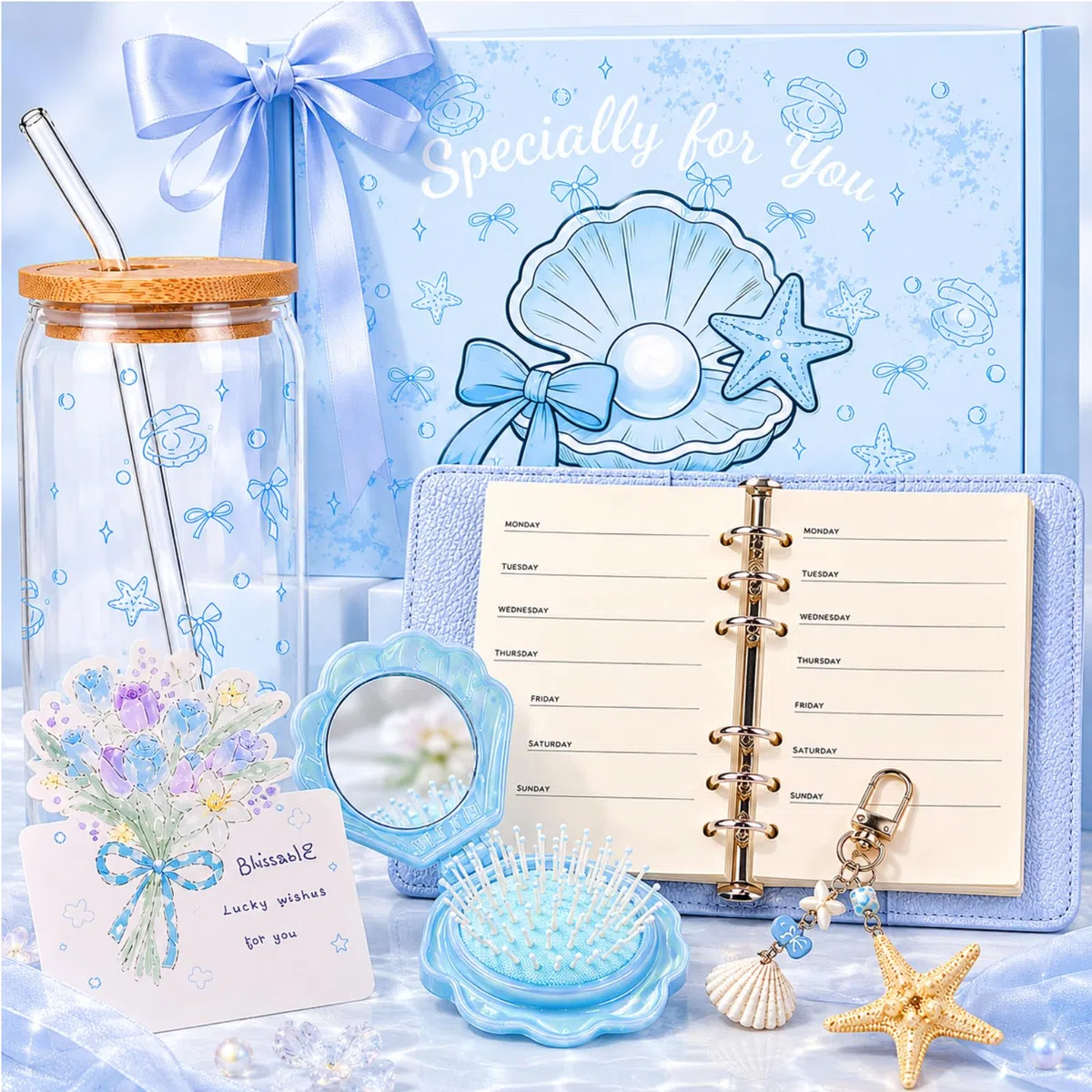 Regalos para Niña 10 11 12 13 14 15 Años, Regalo Cumpleaños Niña Adolescente, Caja de Regalo Aesthetic con Vaso de Cristal, Cuaderno, Espejo y Tarjeta, Regalo Amiga Hermana