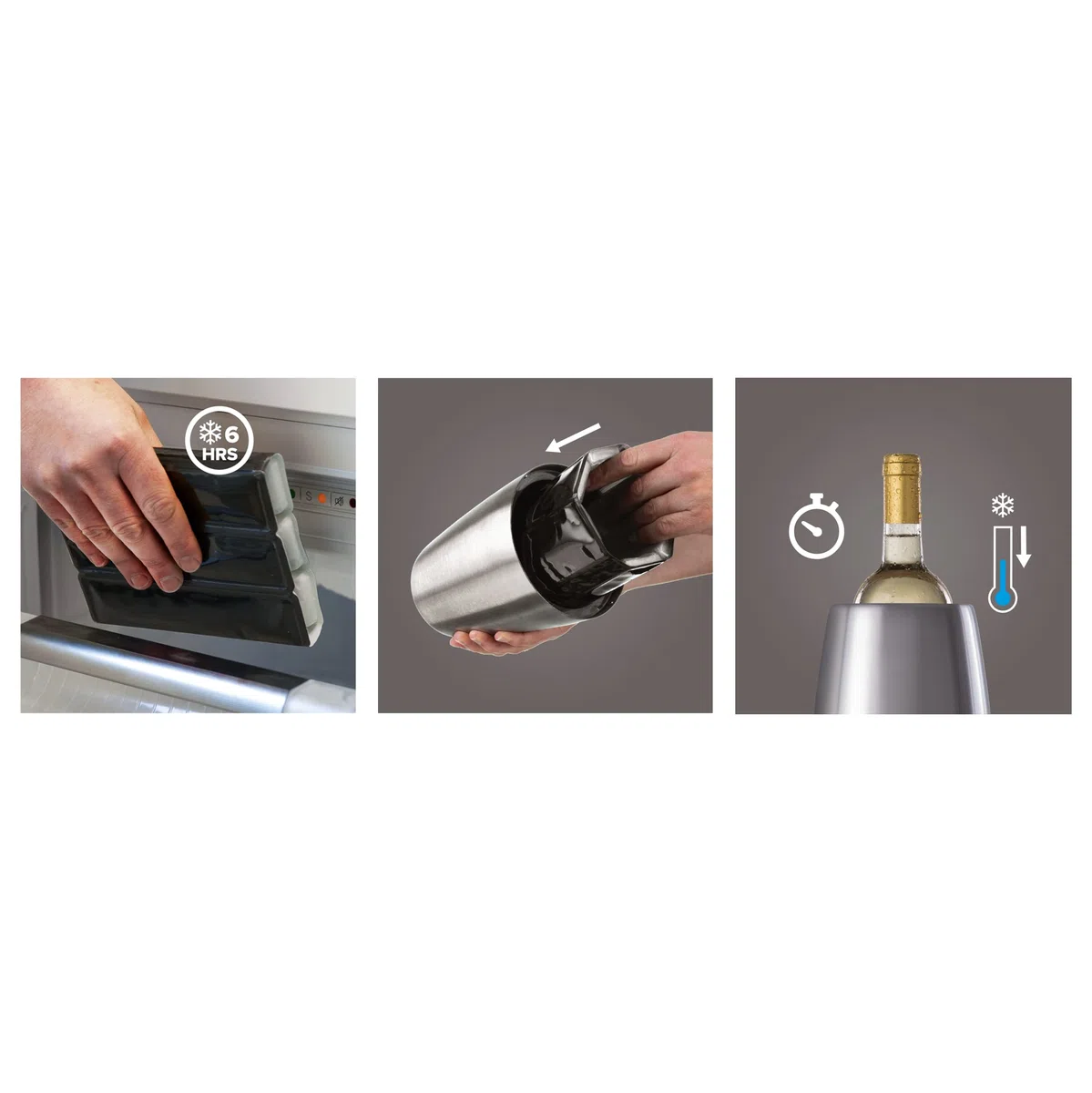 Vacu Vin Enfriador de Vino Elegante en Acero Inoxidable - Enfriador con Acumulador para Botellas de Vino Estándar - Aislante