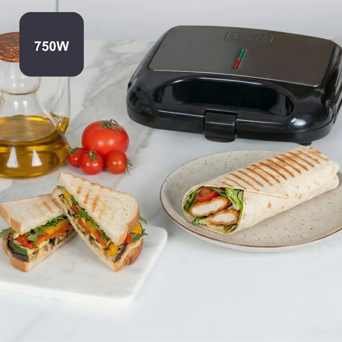 BLACK+DECKER - Sandwichera 750W, Placas Antiadherentes, Asa Fría, Compacta