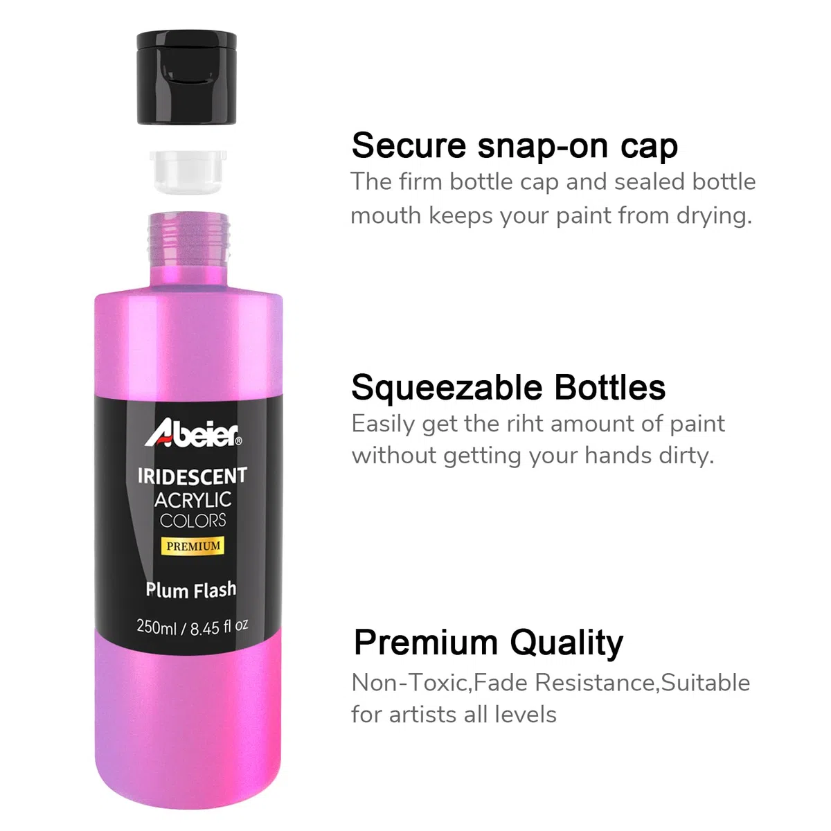 ABEIER Pintura acrílica iridiscente a granel, juego de 20 colores camaleón (250 ml/botella), cambio de color, no tóxica, alta viscosidad, pigmentos ricos, mezclable, pintura sobre rocas, manualidades