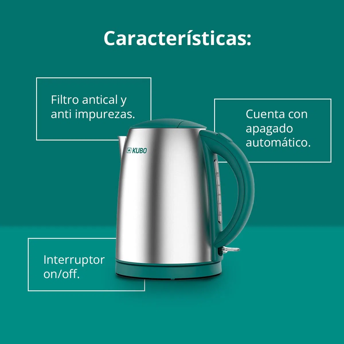KUBO - Hervidor de Agua Eléctrico - Fabricada en Inox - Filtro Antical y Anti Impurezas - Potencia: 2200W - Capacidad: 1,7l