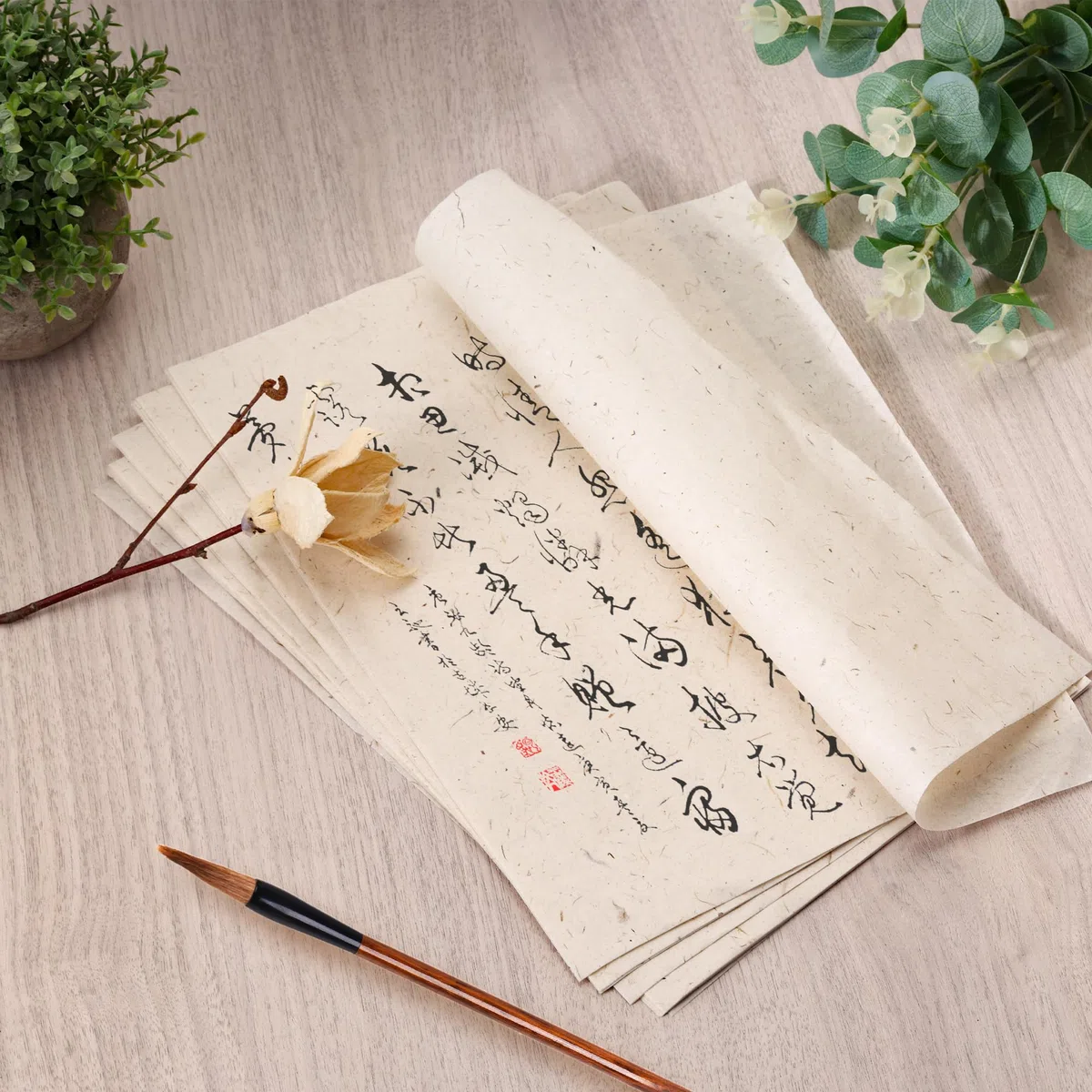 WeeGoo 120 hojas de papel de morera natural de 19 x 29 cm, papel de arroz de fibra de hojas visibles, papel de decoupage hecho a mano para escribir, manualidades, fabricación de tarjetas