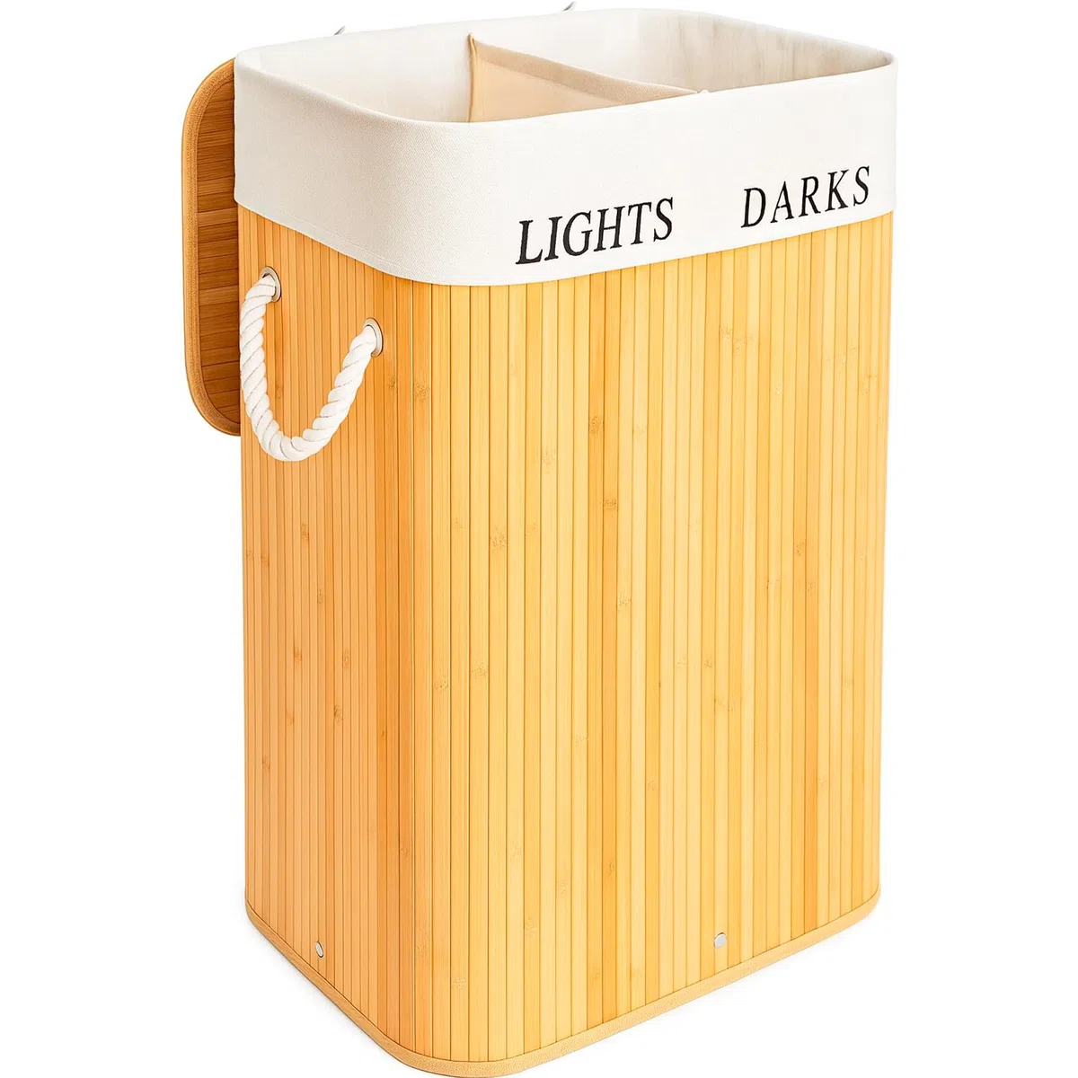 edihome, Cesto Ropa Sucia, 2 Compartimentos, Cesta con Tapa, 72 Litros, Cubo, Laundry Basket, Plegable, Bolsa Lavable Extraíble, Asas, de Bambu, para Colada (Natural)