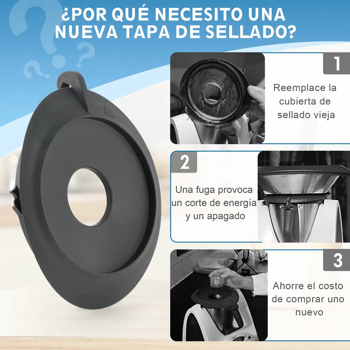 Tapa de Olla para Thermomix TM31 Tapa Robot de Cocina Accesorios para Thermomix TM31 Buen Efecto de Sellado para Evitar Fugas Incluye Cepillo de Limpieza