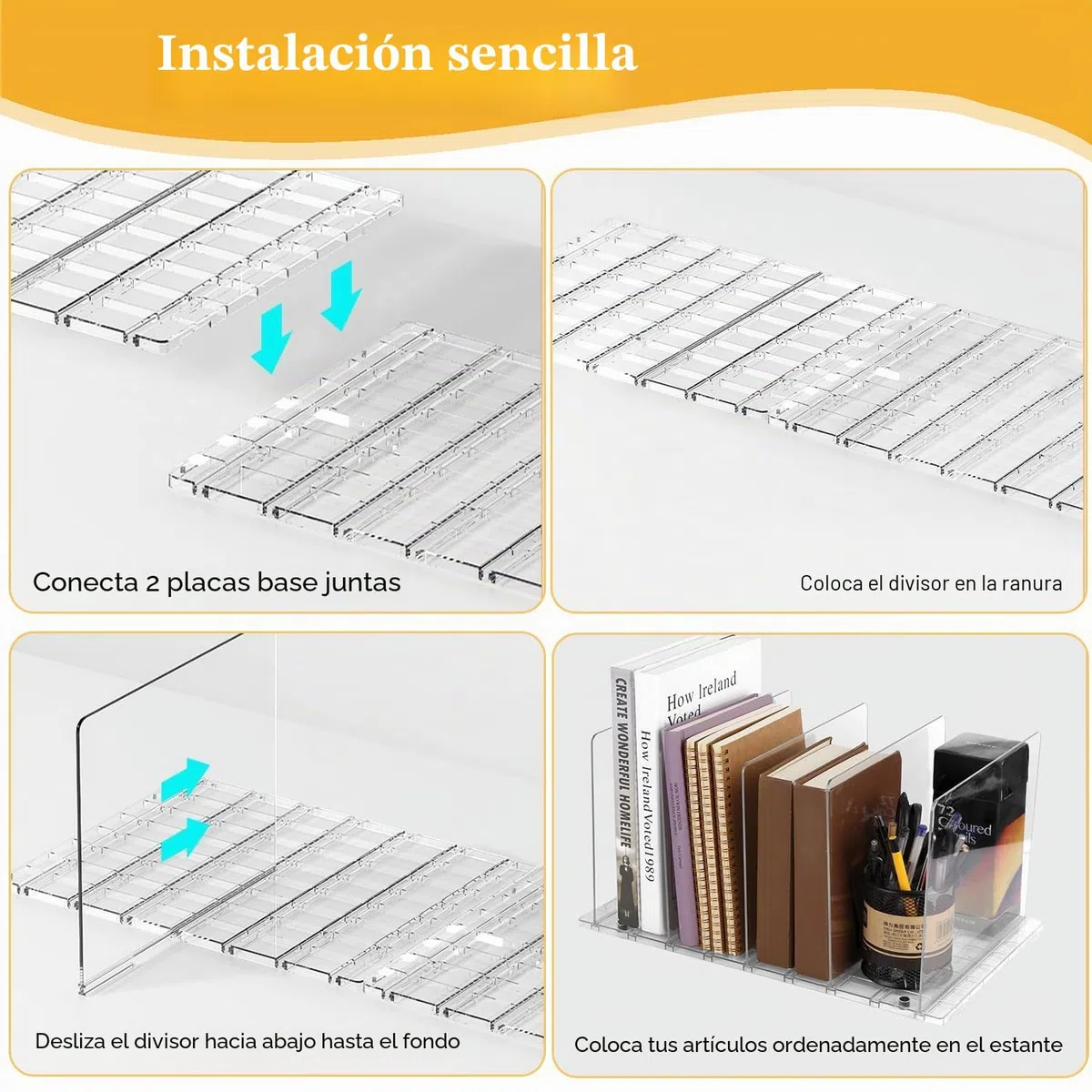 Set de 10 Separadores de Bolsos, Organizador de Bolsos de Plástico, Adjustable Separador Bolsos para Almacenaje Armario Estantes con Base Ranurada y Divisores para cocina, armario, baño