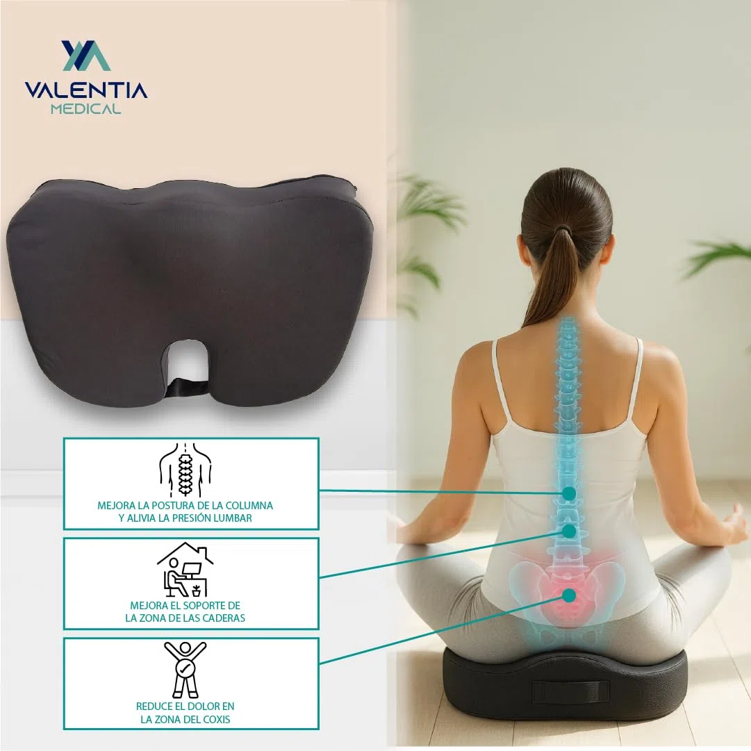Cojín Viscoelástico Ergonómico para Coxis Firmeza Suave, Espuma Viscoelástica con Funda Lavable, Antideslizante para Silla de Ruedas Oficina Coche Gaming, Negro