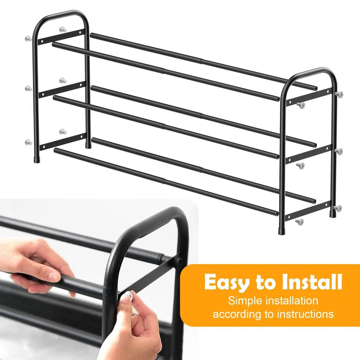 Zapatero Extensible de 3 Niveles, Estanteria Zapatos de Metal Ajustable de 43-78 cm, Shoe Rack Zapateras para 6-12 Pares de Zapatos, Zapatero para Armario Interior, Entrada, Baño, Puerta