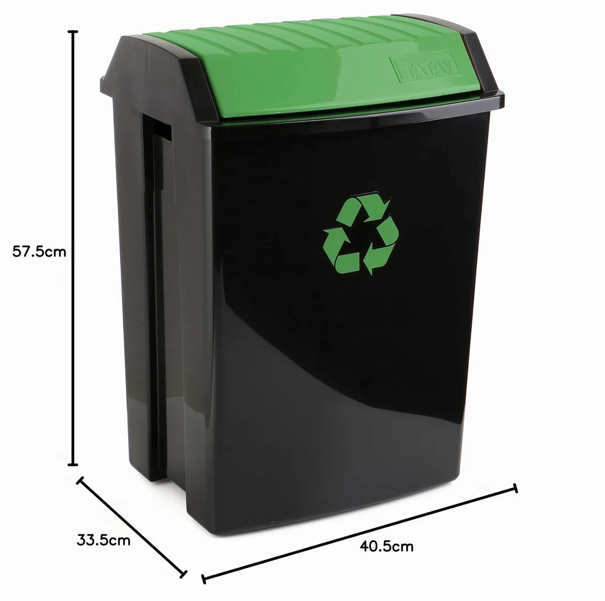 Tatay Cubo de Reciclaje 50L con Tapa Basculante | Uso Interior y Exterior | Apto para Bolsas de 30L a 50L | Acabado Anti UV | Plástico Resistente Libre de BPA | 40,5x33,5x57,5 cm, Negro, Vidrio