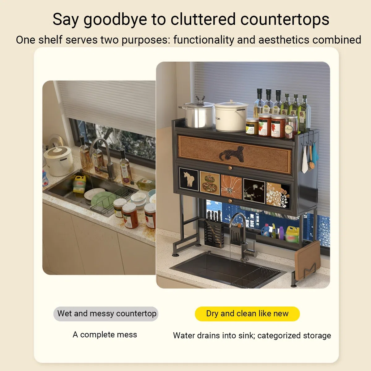 Escurridor de platos sobre el fregadero con tapa, soporte para utensilios que ahorra espacio para platos, vasos, cuencos y cubiertos, perfecto para cocinas pequeñas