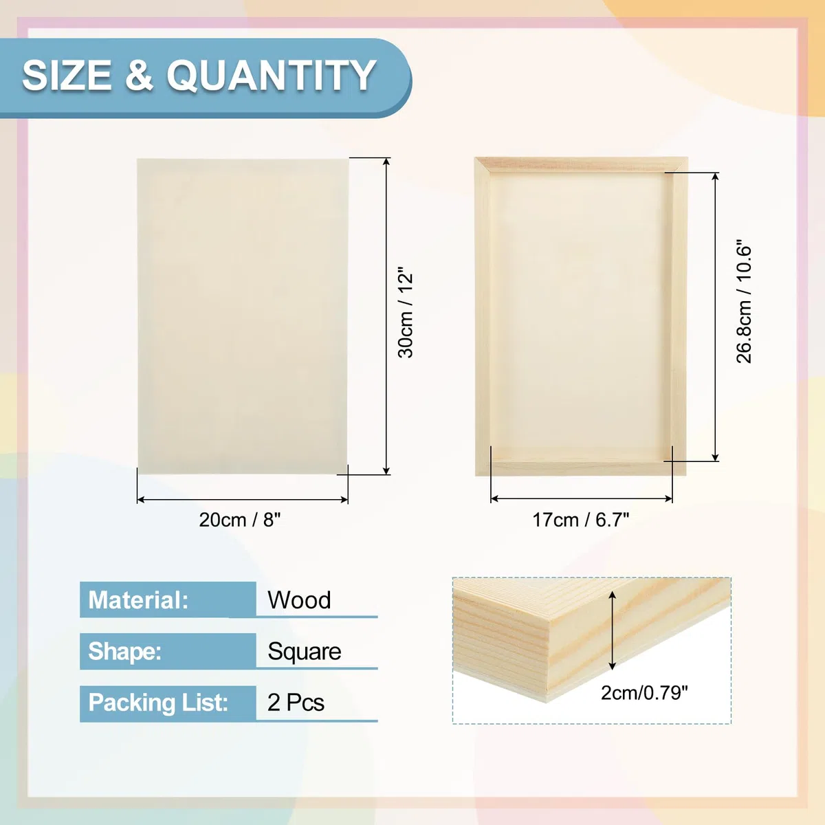 QUARKZMAN 2 Piezas Tablas De Lienzo De Madera 8x12 Pulgadas Lienzos Artísticos Cuadrados Paneles De Madera Sin Acabar Para Pintar Manualidades Proyectos DIY Arte De Vertido