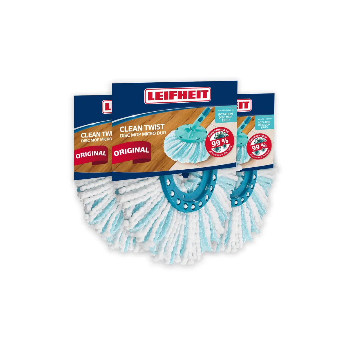 Leifheit Cabezal de Recambio Clean Twist Disc Mop Micro dúo Set de 3