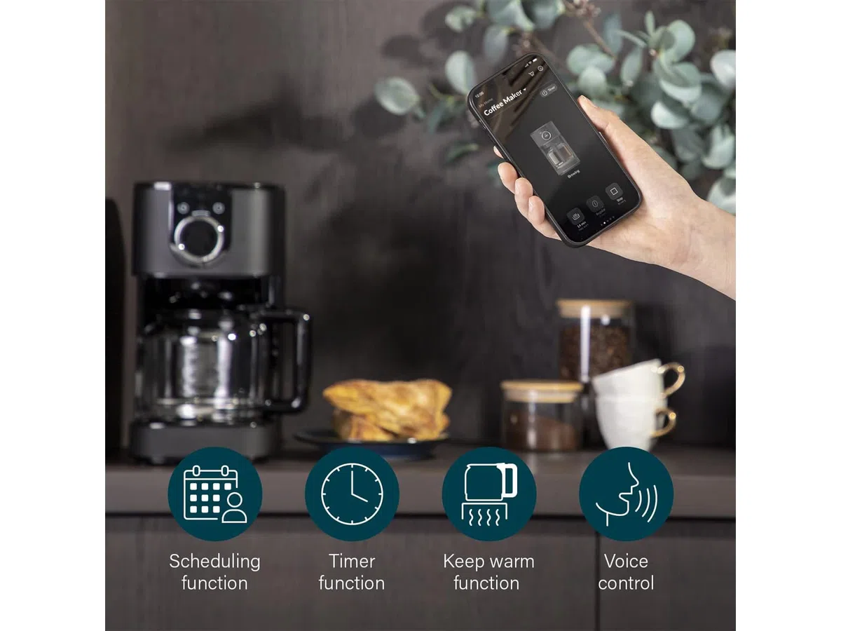 Set de desayuno de acero inoxidable en negro – Cafetera de filtro, hervidor de agua y tostadora