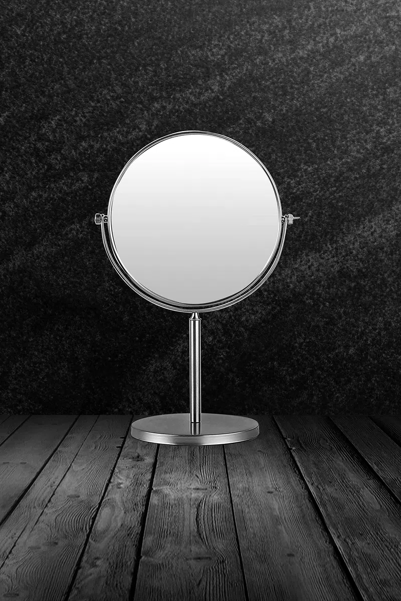 Exclusivo Espejo cosmético de Acero Inoxidable con 5 aumentos | Baño Lámpara LED Maquillaje Espejo de vanidad Espejo de Mesa WC (Acero Inoxidable (Cepillado), 5X)