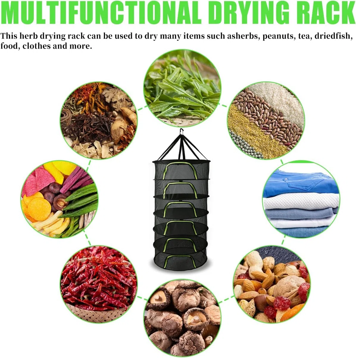 Red de Secado,Rejilla de Secado para Hierbas,6 Capas Malla de Secado Plegable,Rejilla de Secado Transpirable con Cremallera en Forma de U para Plantas,Vegetales,Hierbas,Pescado,Ropa